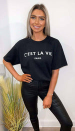 "C'est La Vie" Oversized Short Sleeved T-shirt - omgfashion.com