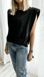 Padded Shoulder Sleeveless T-Shirt - omgfashion.com
