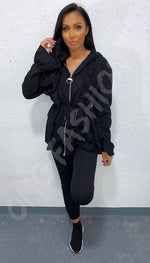 Zip Tied Peplum Two Piece Co-ord with Hoodie and Frill Sleeve - omgfashion.com