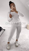 Drawstring Cable Knitted Legging Two Piece Set - omgfashion.com