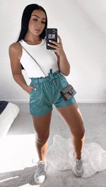 Faux Leather Paper Bag Tied Shorts In Black - omgfashion.com