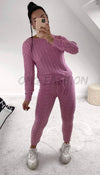 Drawstring Cable Knitted Legging Two Piece Set - omgfashion.com