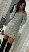 PLUS SIZE Cable Knitted Polo Neck Jumper Dress - omgfashion.com