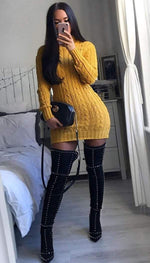 PLUS SIZE Cable Knitted Polo Neck Jumper Dress - omgfashion.com