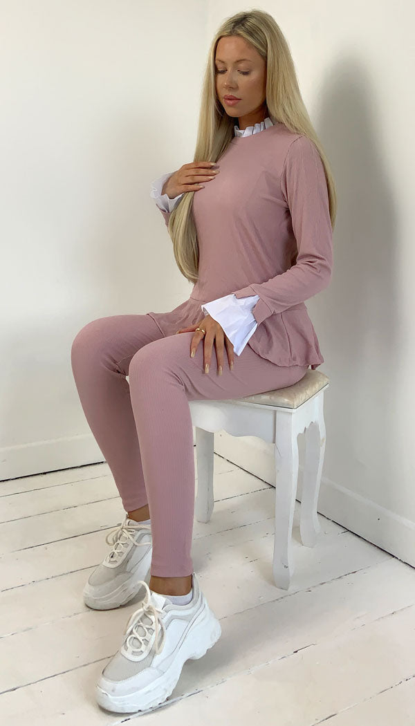 Pleated Neck And Arms Two Piece Tracksuit - omgfashion.com