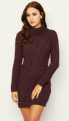 Cable Knitted Polo Neck Jumper Dress - omgfashion.com