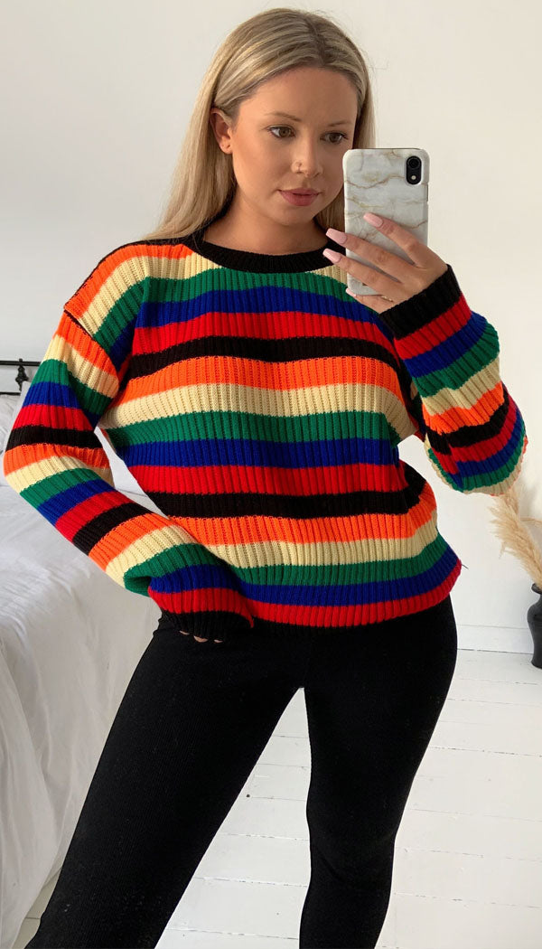 Rainbow Striped Knitted Jumper
