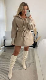 Luxe Striped Cuff Wrap Belted Coat